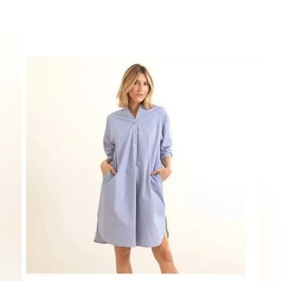 Mer Sea Coastal Blue Pin Stripe  Essential Shirt Dress | L/XL - Picture 2 of 11